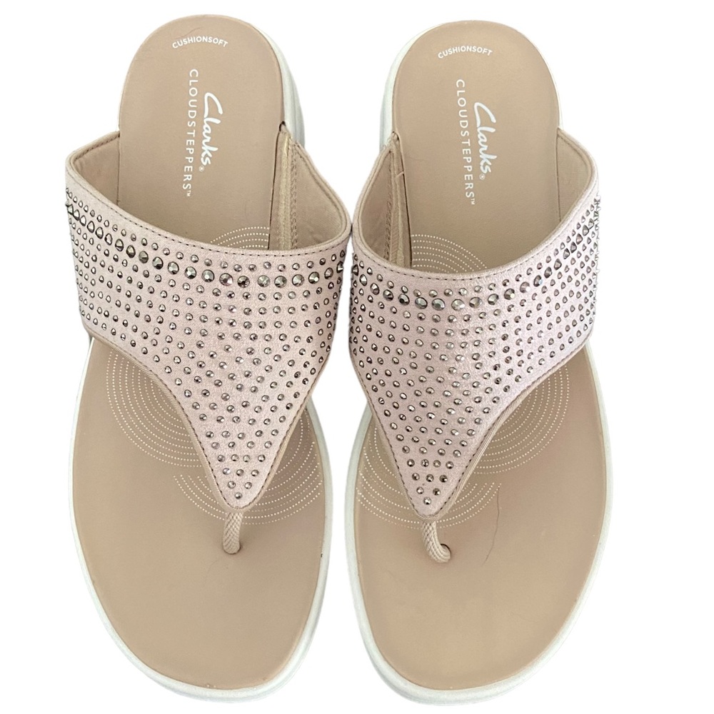 Clarks wedge sandals with studded design. Like new. Beige. - Picture 2 of 12